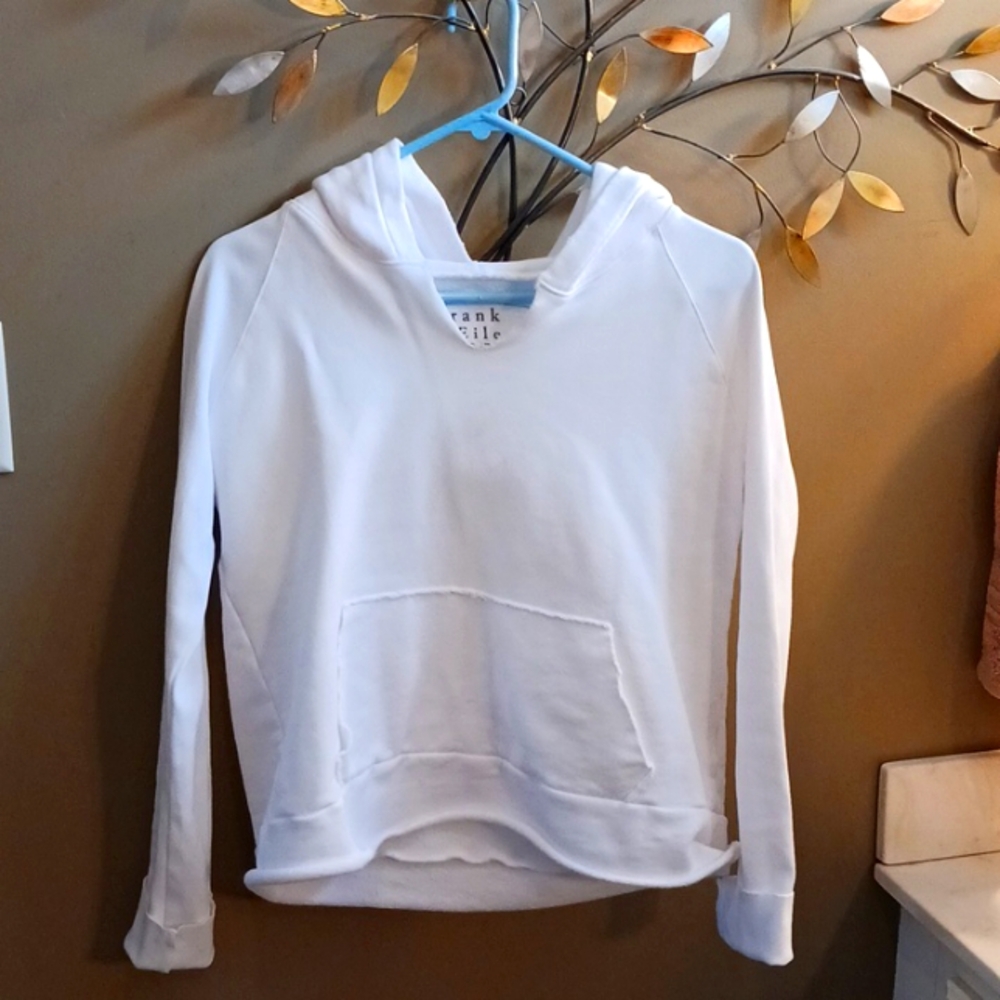 Frank & Eileen Melanie Hoodie Medium Raw Hem White Pullover Sweatshirt
